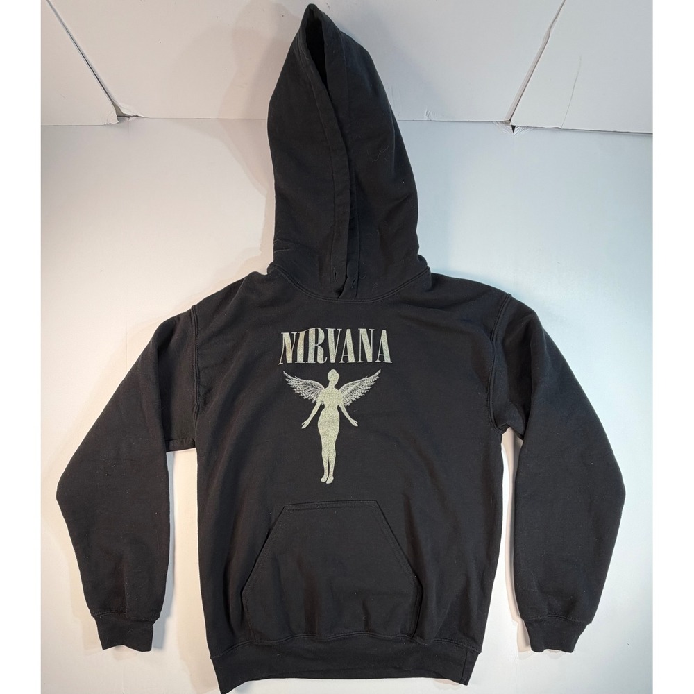 Nirvana In Utero Black Hoodie 1993 Tour Dates Graphic Band Sweatshirt Small